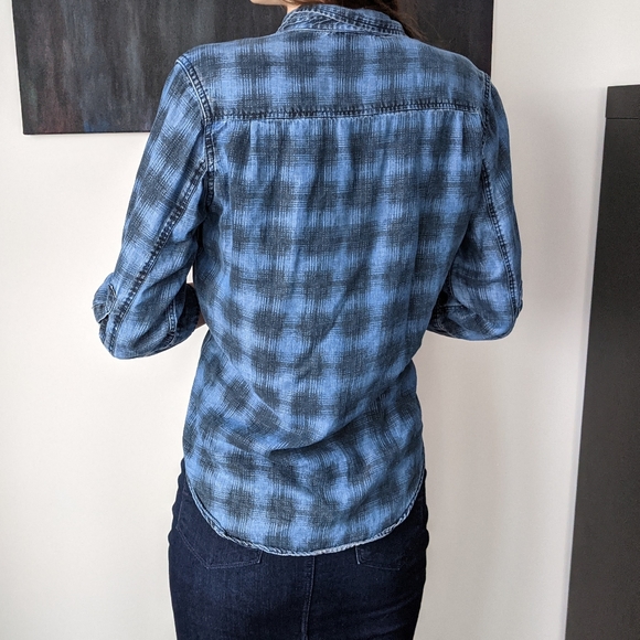 &DENIM Blue Black Plaid Button Up - Picture 3 of 4